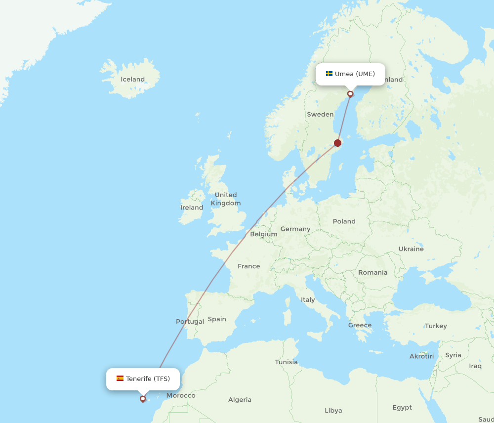 UME to TFS flights and routes map