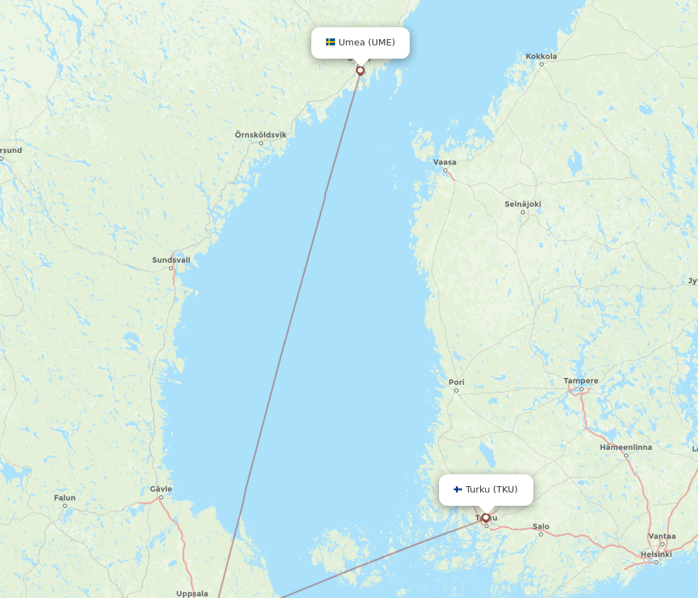 UME to TKU flights and routes map