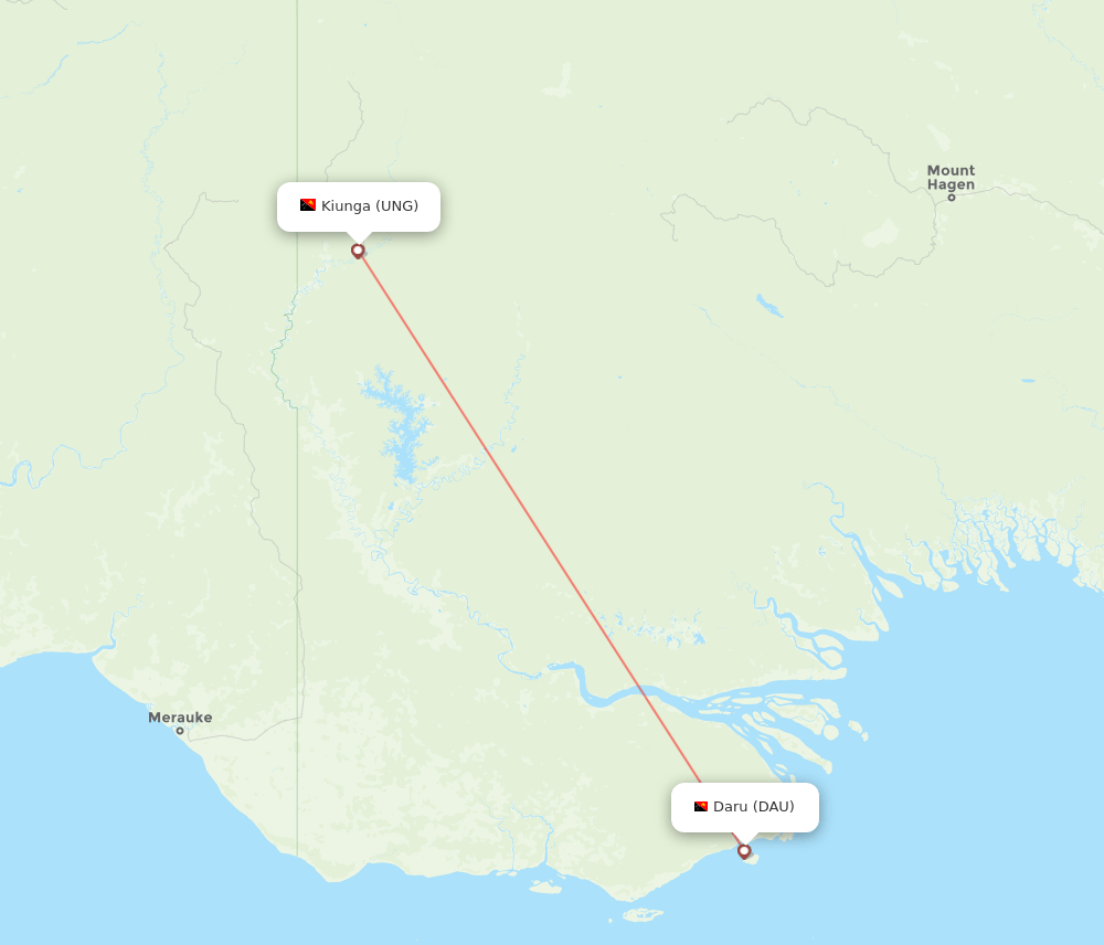 Kiunga - Daru route map and flight paths