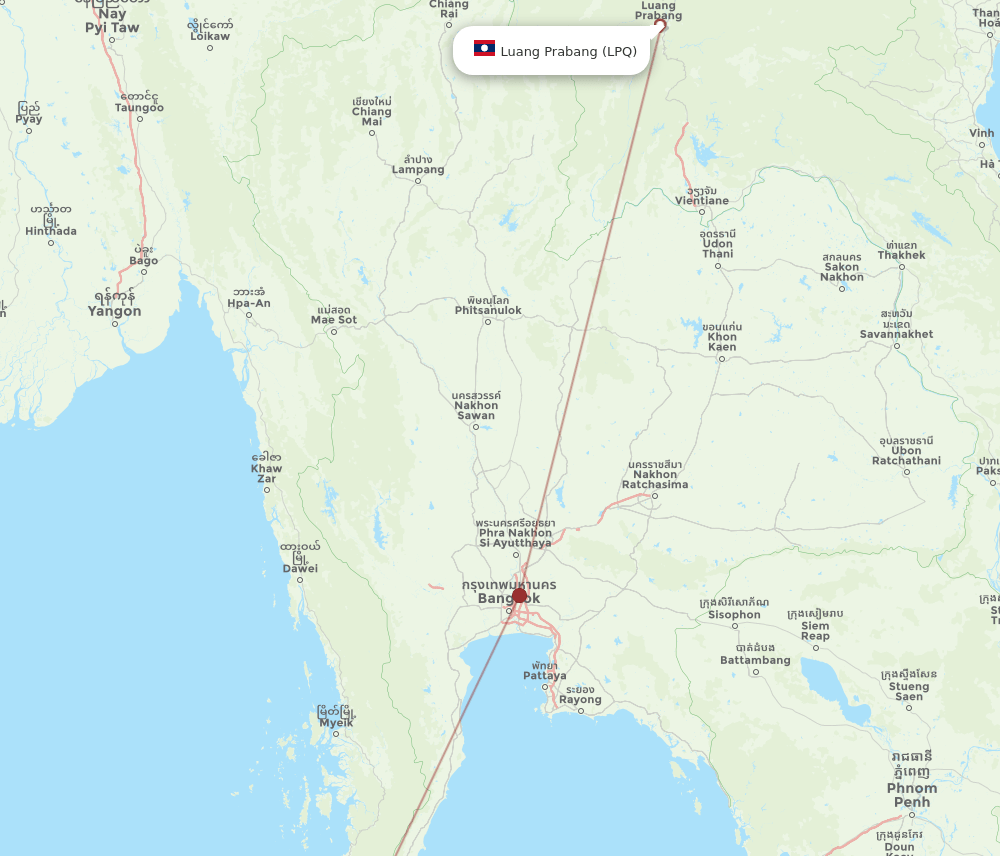Luang Prabang - Ranong route map and flight paths