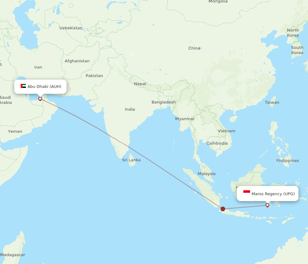 Abu Dhabi - Ujung Pandang route map and flight paths