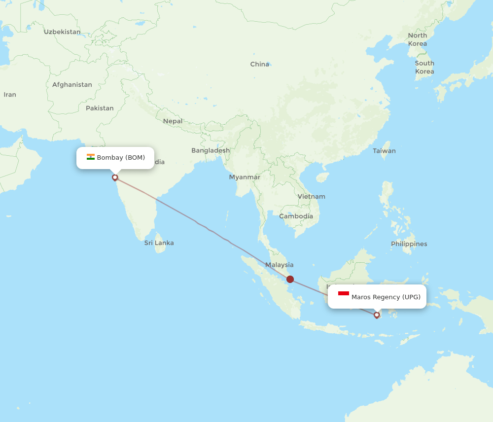 Ujung Pandang - Mumbai route map and flight paths