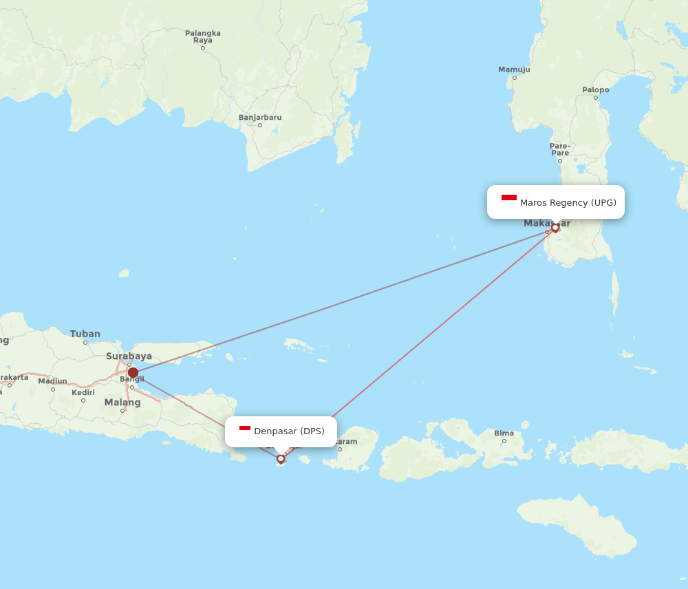 UPG to DPS flights and routes map