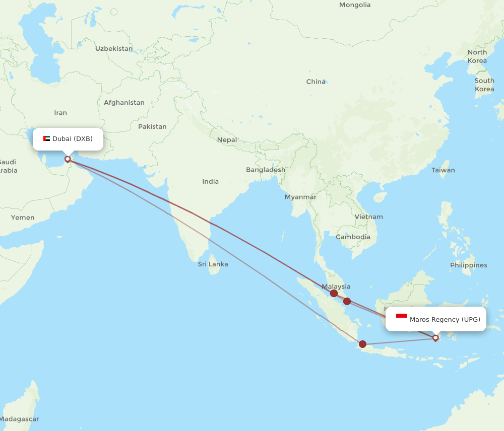 UPG-DXB flight routes