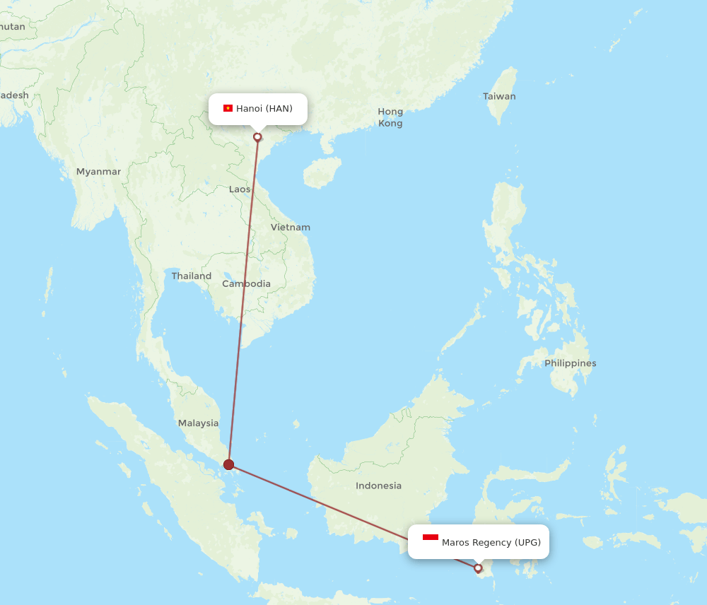 UPG to HAN flights and routes map