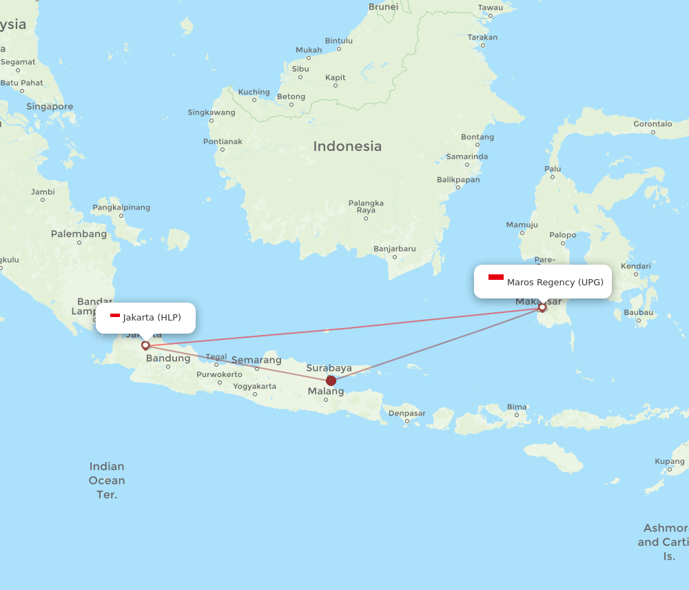 HLP to UPG flights and routes map