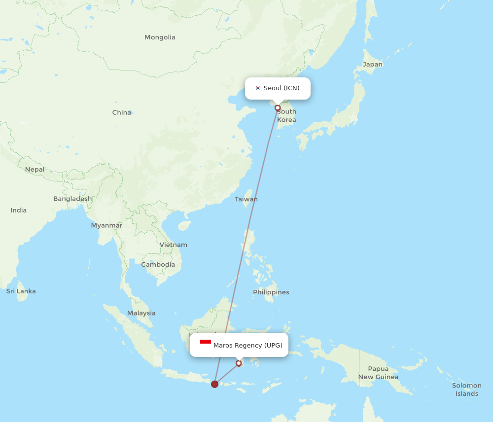 UPG to ICN flights and routes map