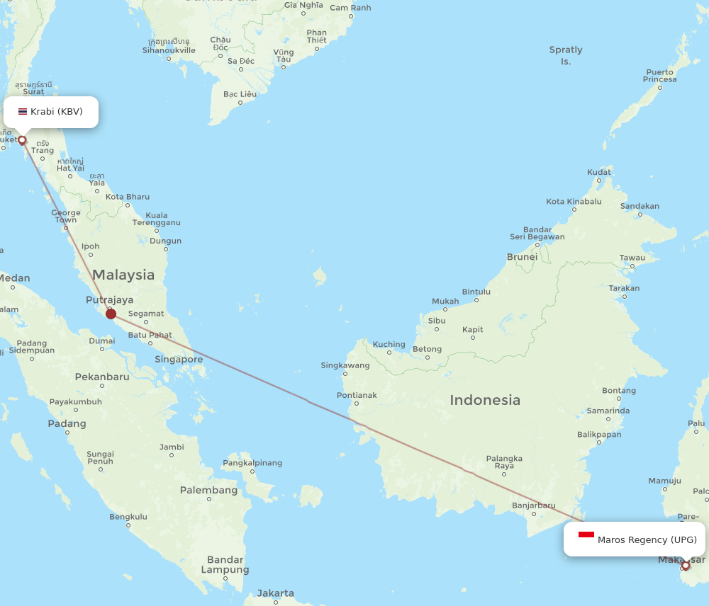 KBV to UPG flights and routes map