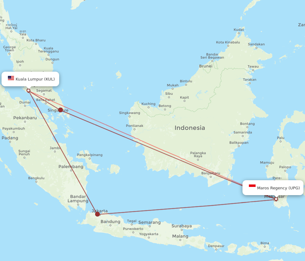 UPG to KUL flights and routes map