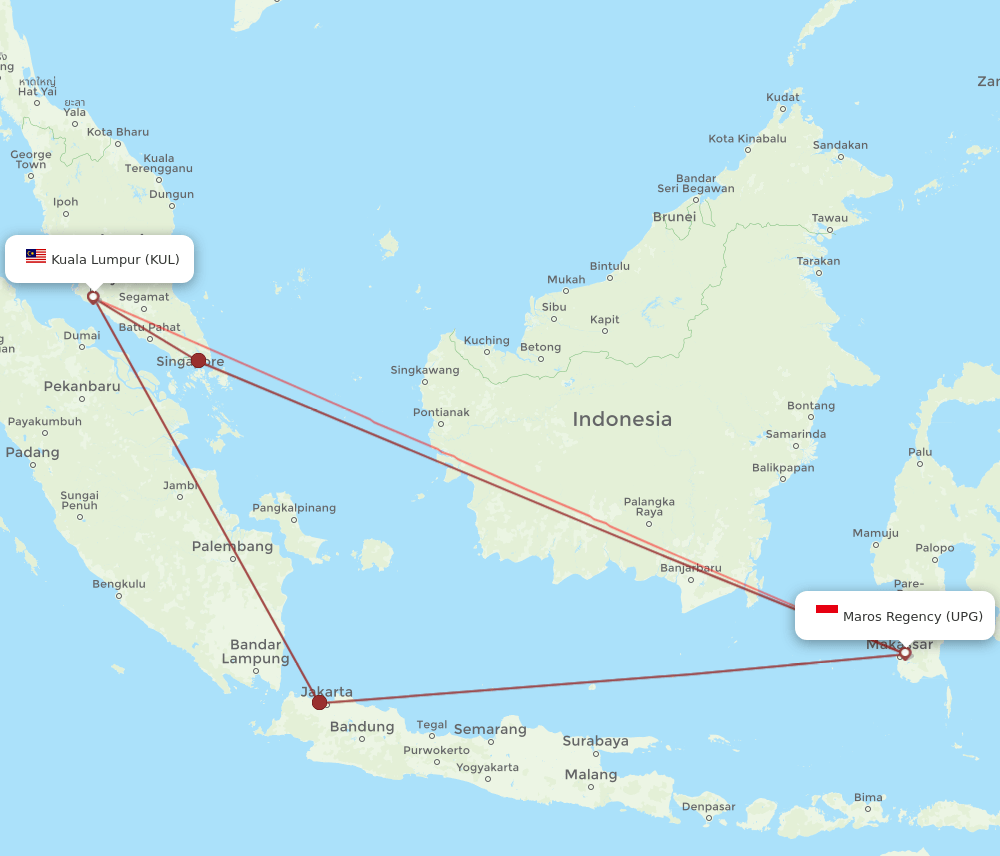 UPG-KUL flight routes