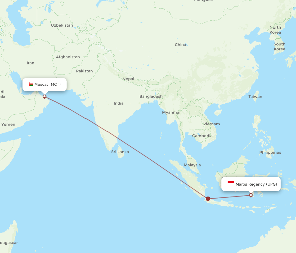 Muscat - Ujung Pandang route map and flight paths