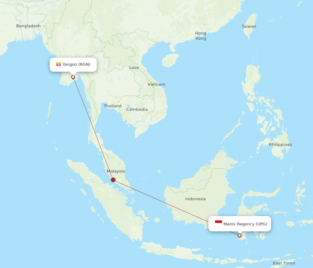 UPG to RGN flights and routes map