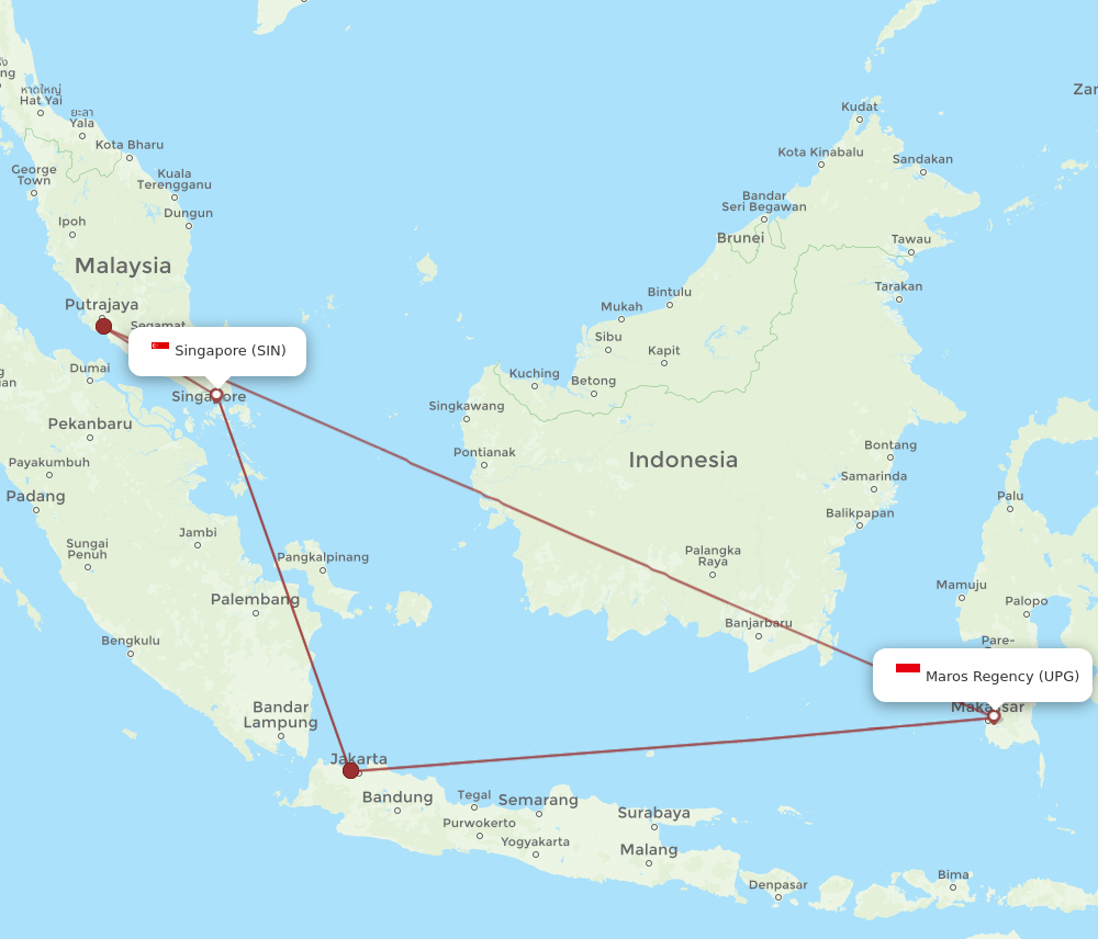UPG to SIN flights and routes map