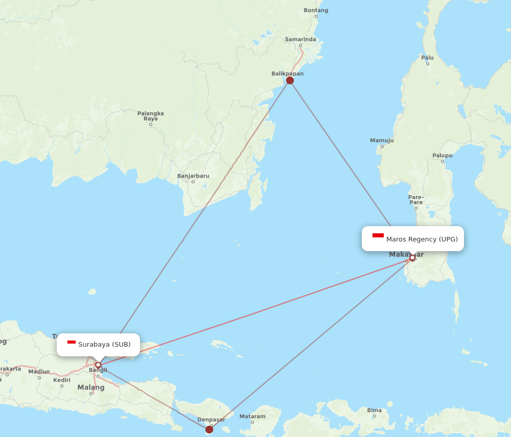 UPG to SUB flights and routes map