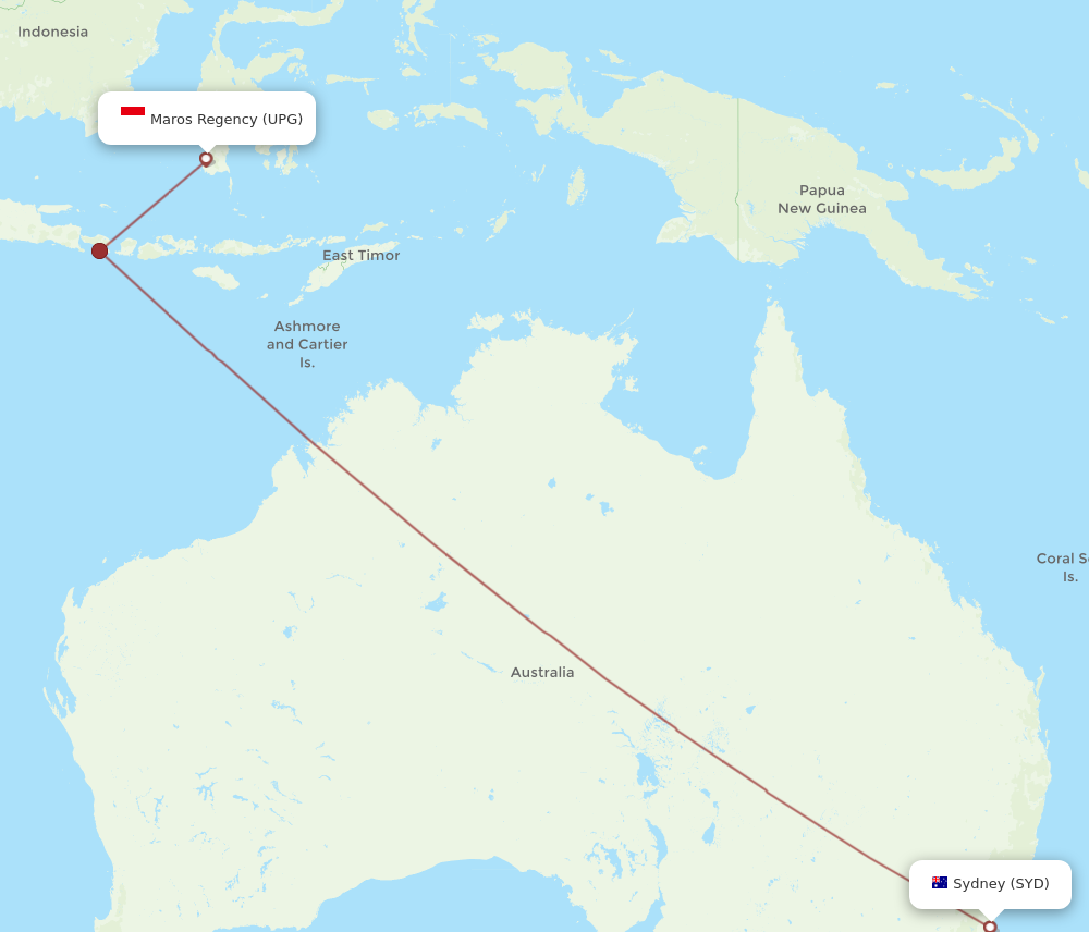 UPG to SYD flights and routes map