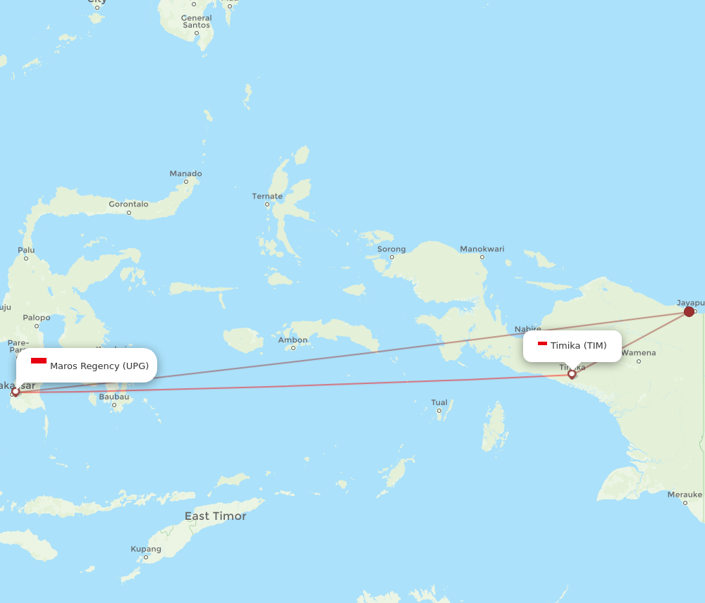 UPG to TIM flights and routes map