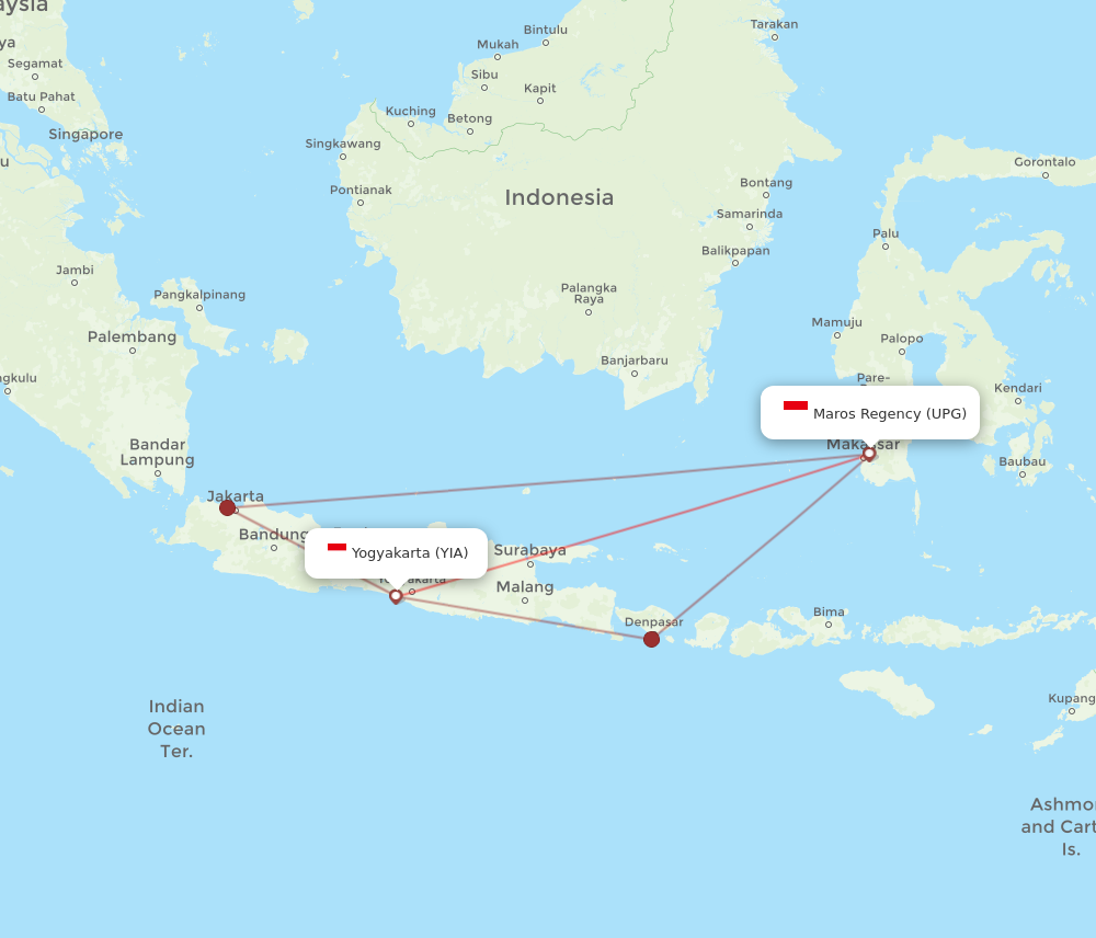 UPG to YIA flights and routes map
