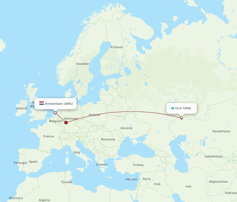 URA-AMS flight routes