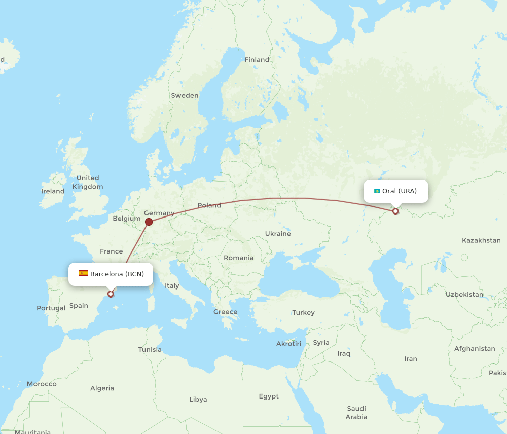 URA-BCN flight routes