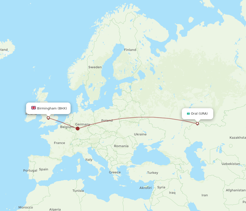 URA-BHX flight routes