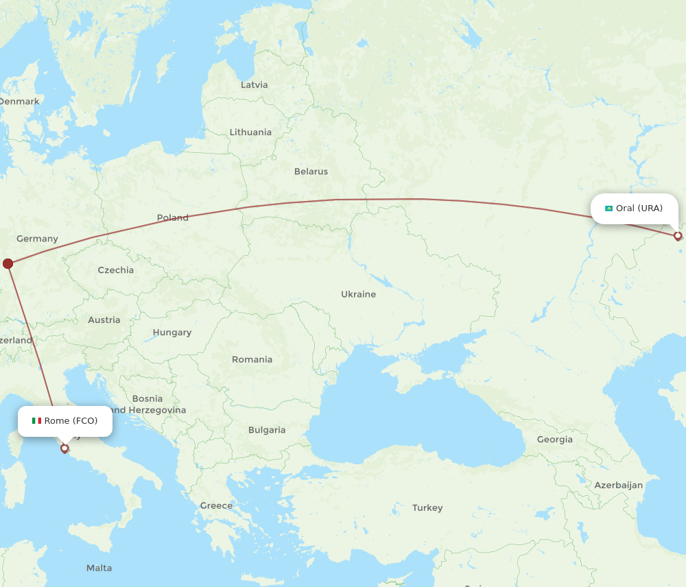 URA to FCO flights and routes map