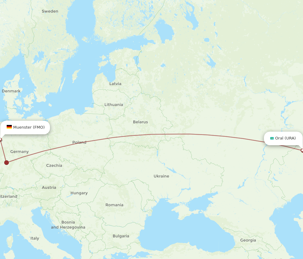 Uralsk - Muenster route map and flight paths