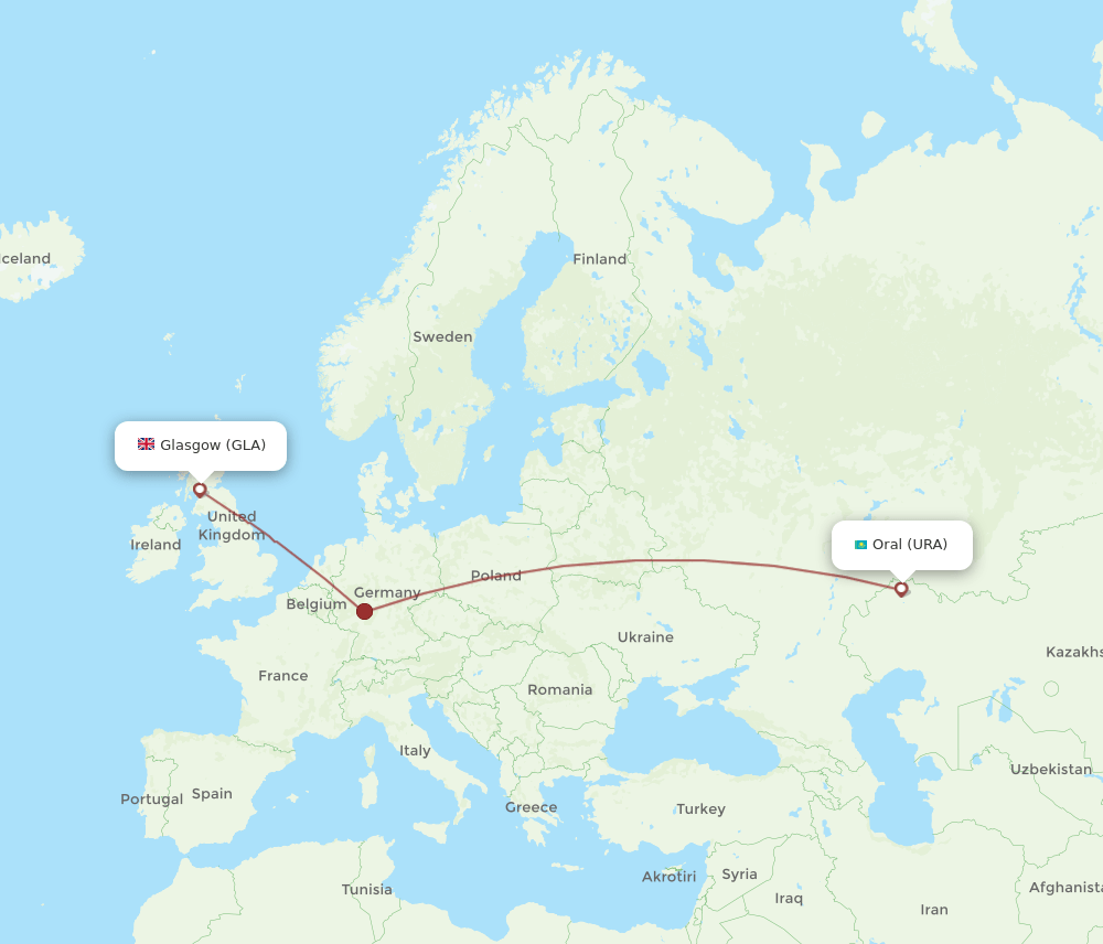 Glasgow - Uralsk route map and flight paths