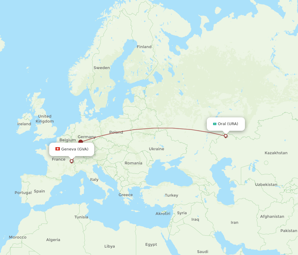 URA-GVA flight routes