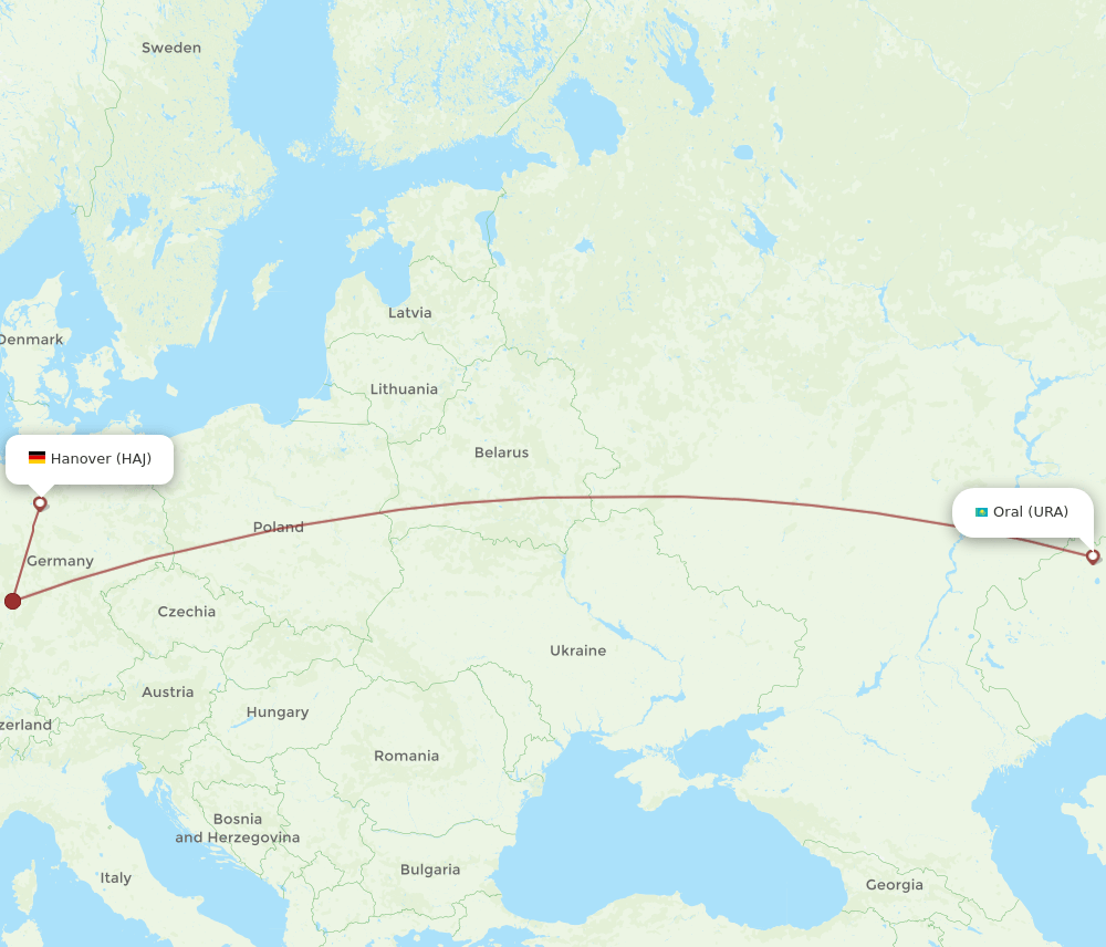 URA to HAJ flights and routes map