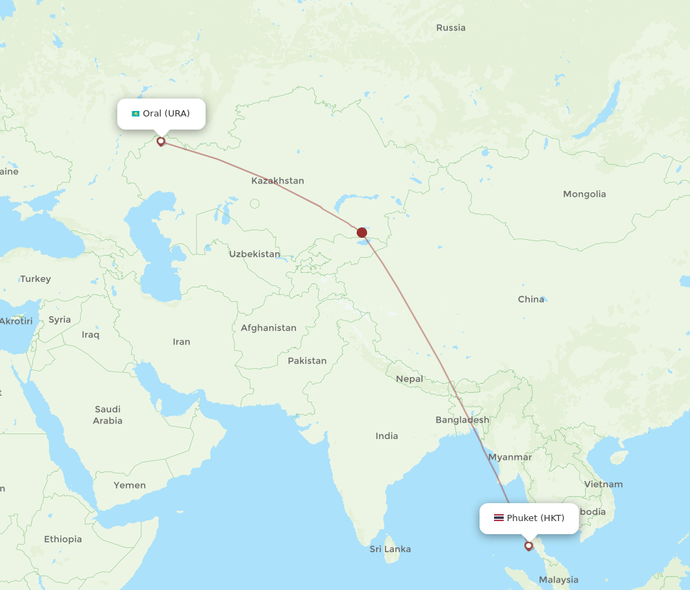 URA-HKT flight routes