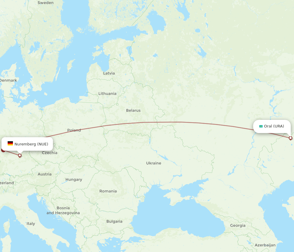 URA to NUE flights and routes map