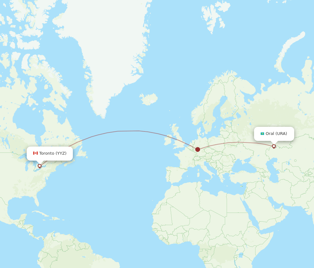 YYZ to URA flights and routes map