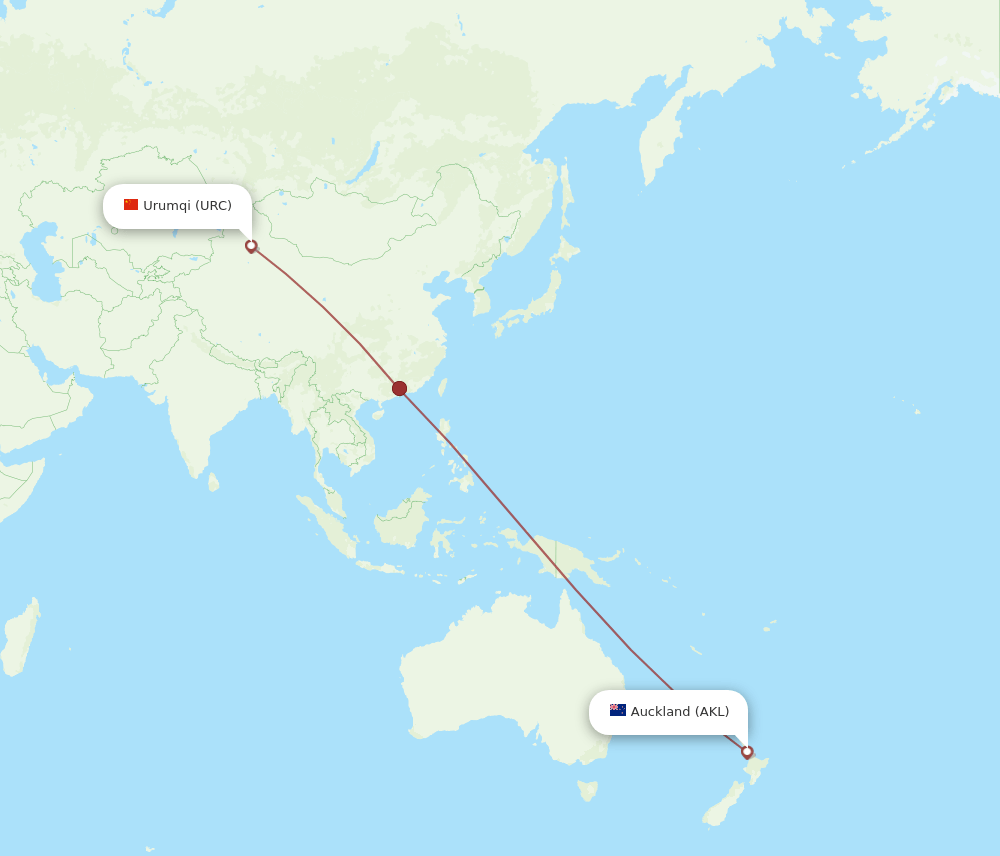 URC to AKL flights and routes map