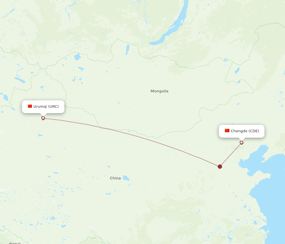 Urumqi - Chengde route map and flight paths