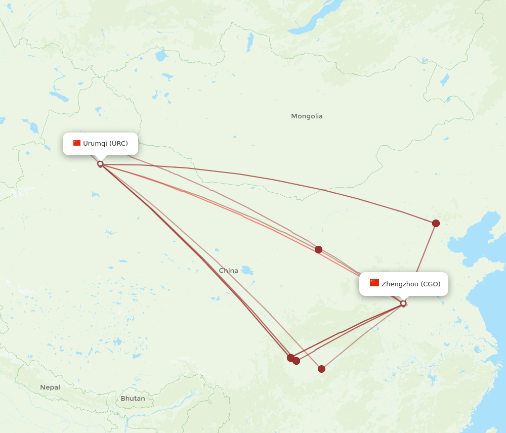 URC to CGO flights and routes map
