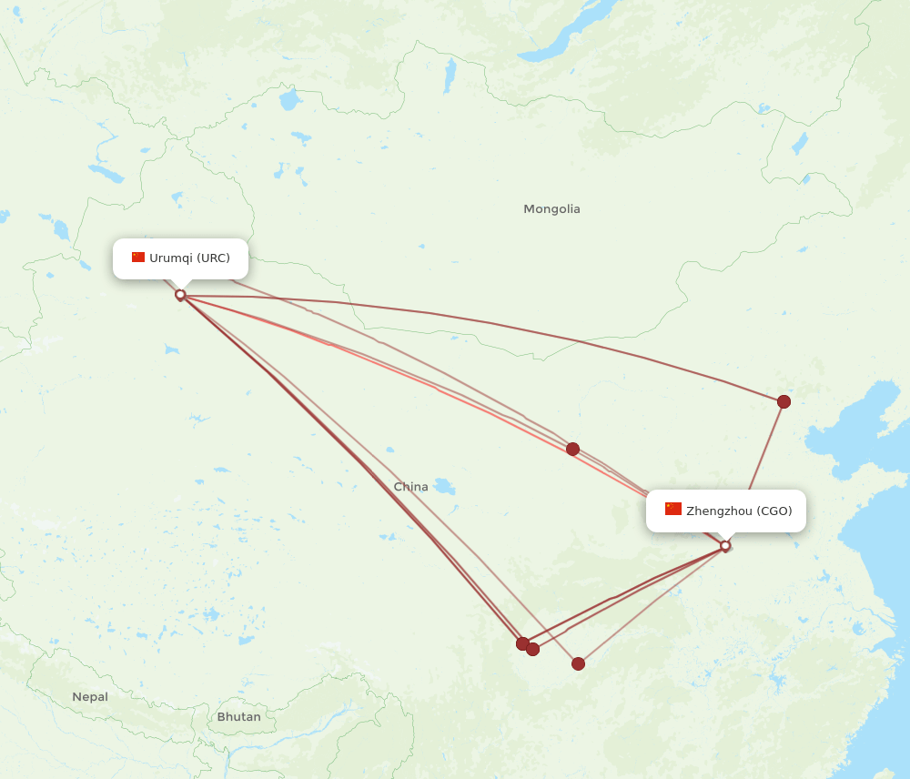 URC-CGO flight routes