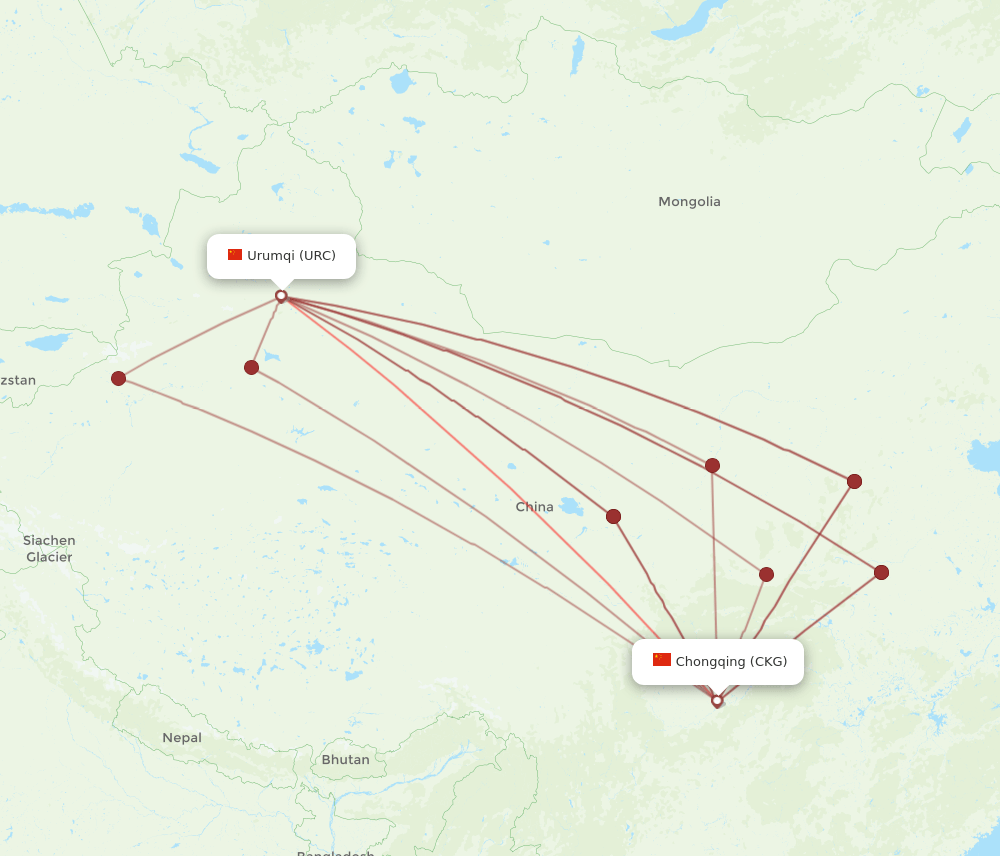 URC to CKG flights and routes map