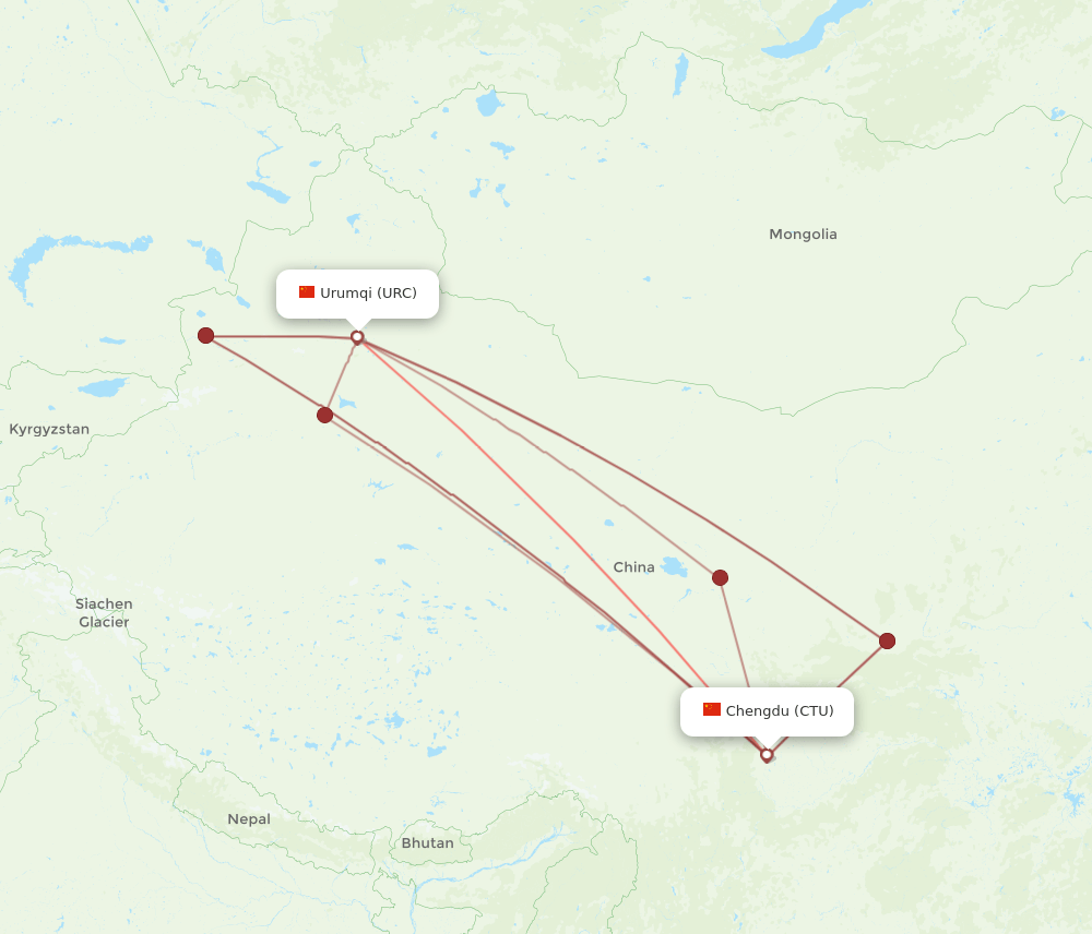 URC to CTU flights and routes map