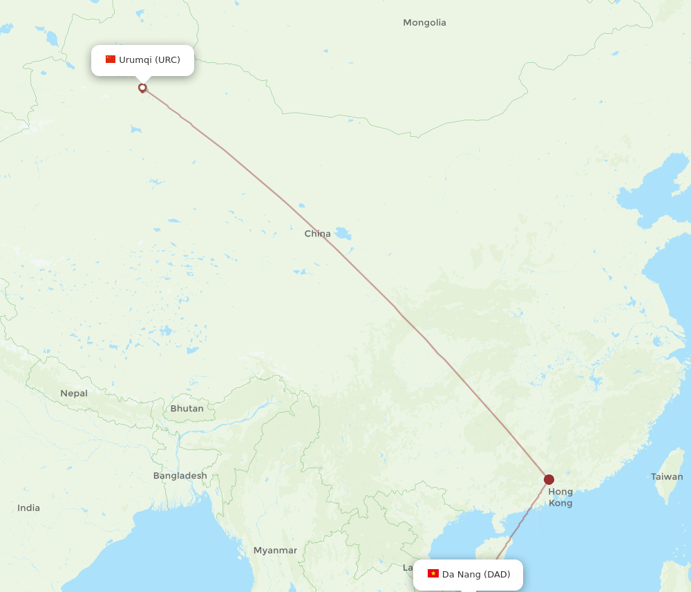 Da Nang - Urumqi route map and flight paths