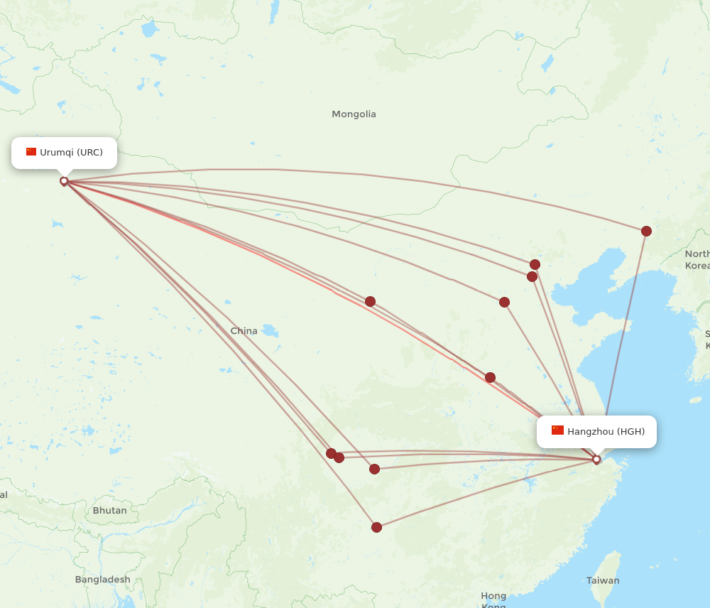 URC to HGH flights and routes map