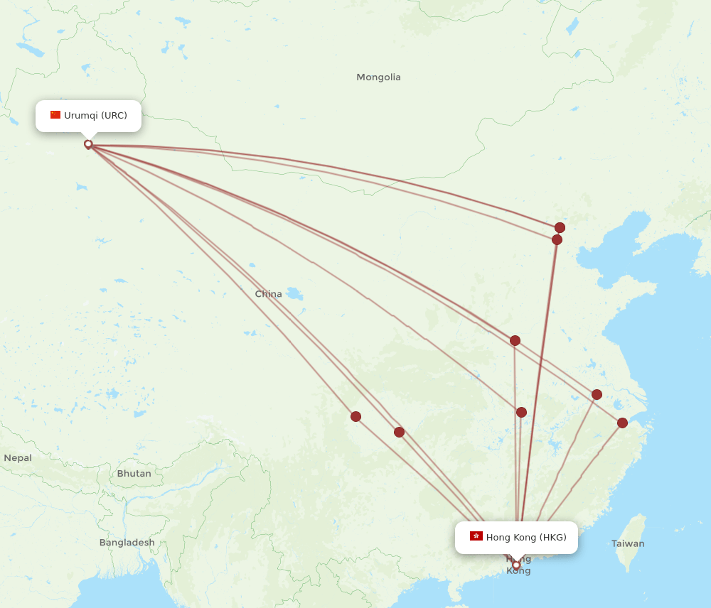 URC-HKG flight routes