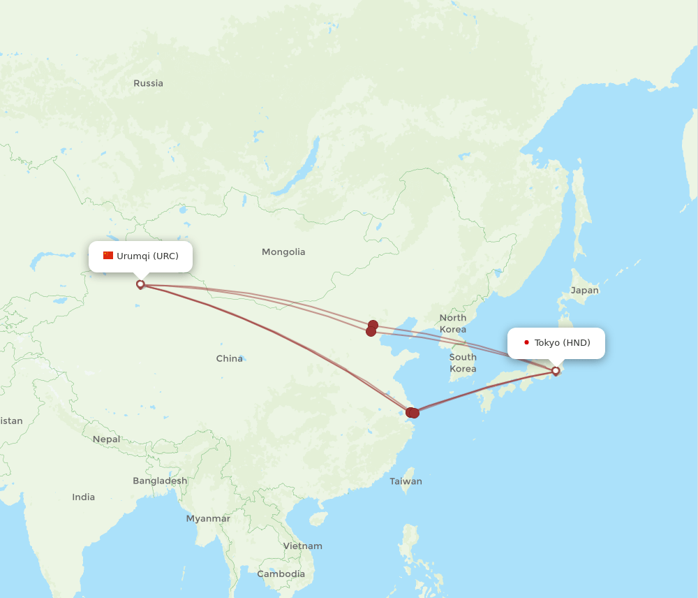 URC-HND flight routes