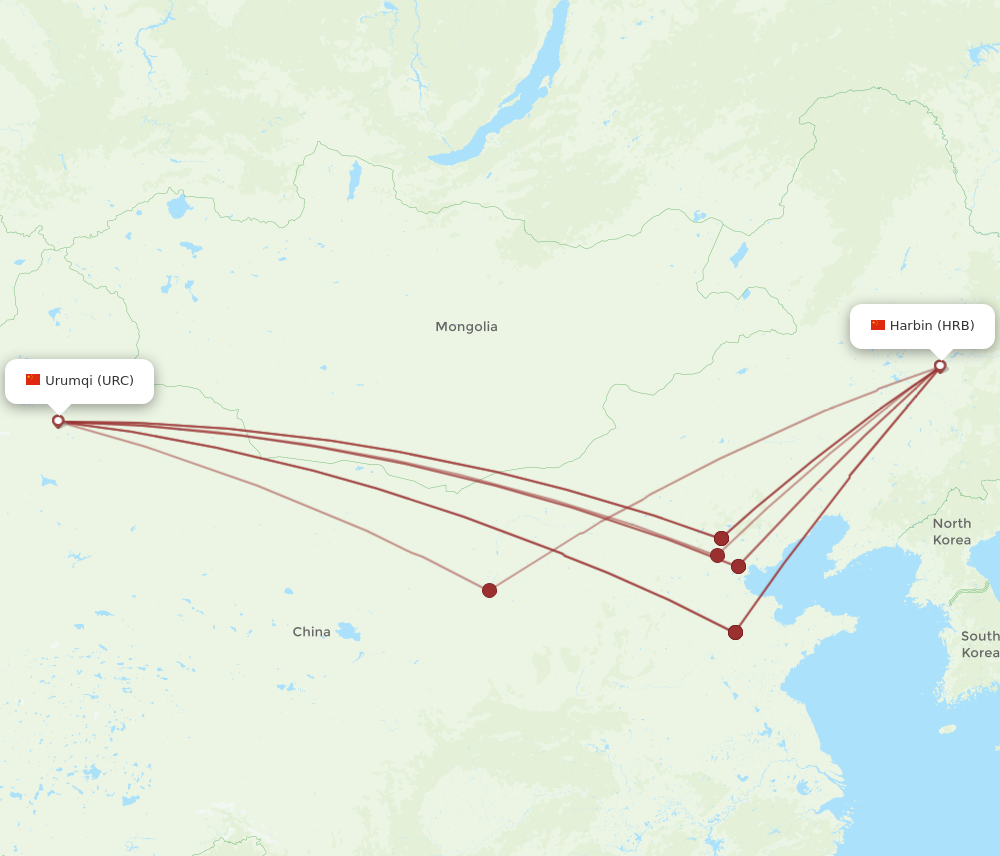 URC to HRB flights and routes map