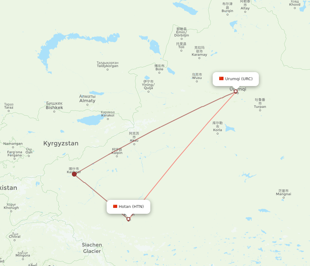 URC to HTN flights and routes map