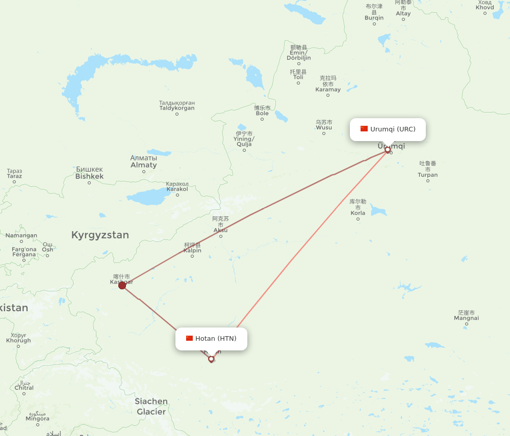 URC-HTN flight routes