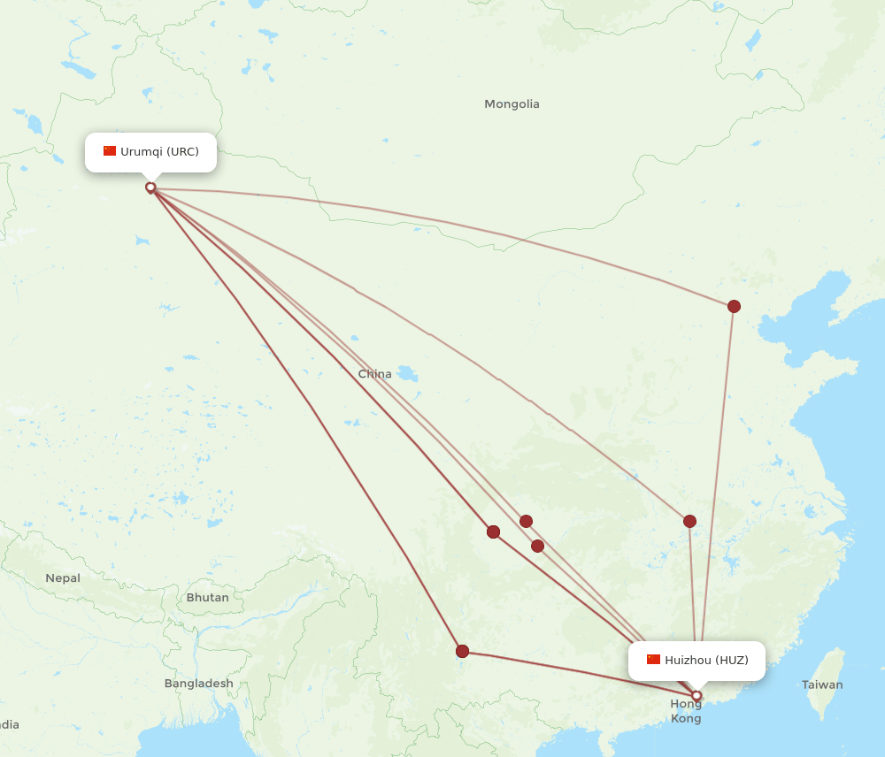 URC to HUZ flights and routes map