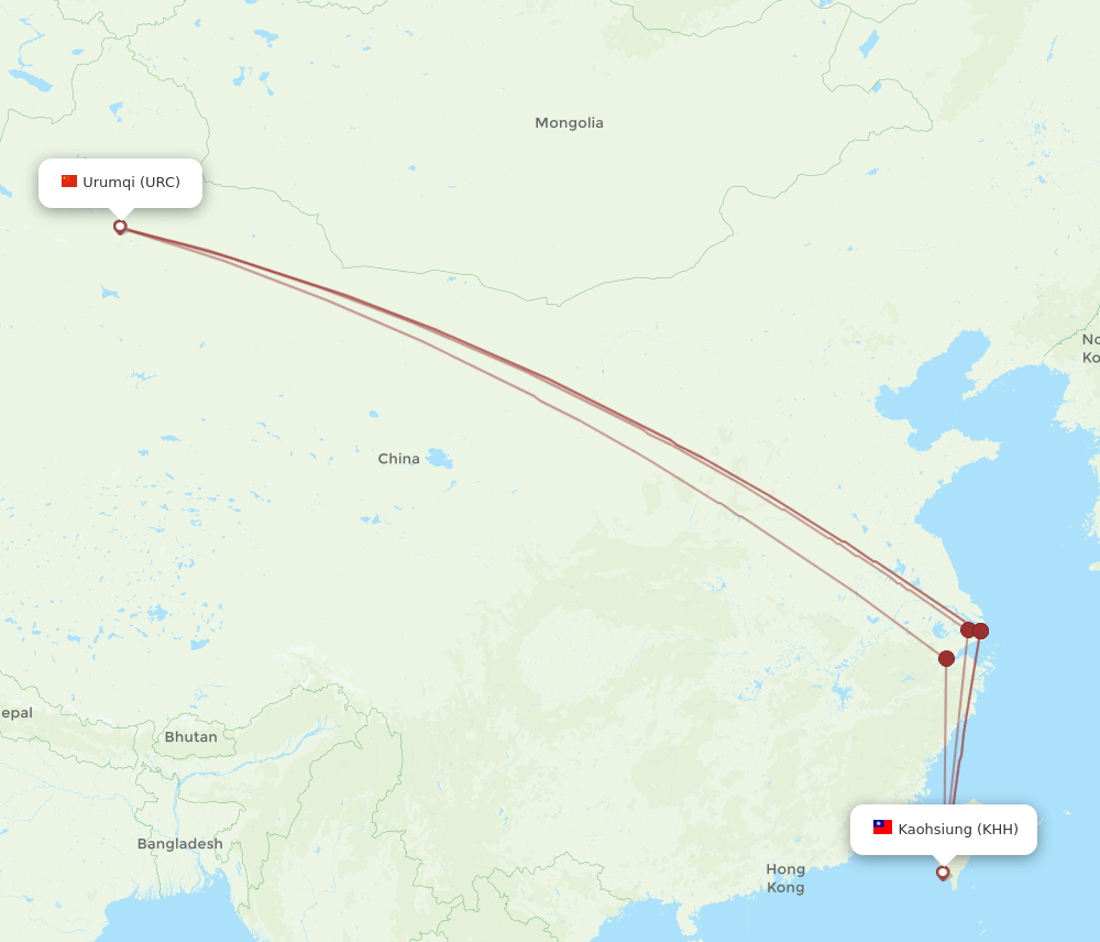 URC-KHH flight routes