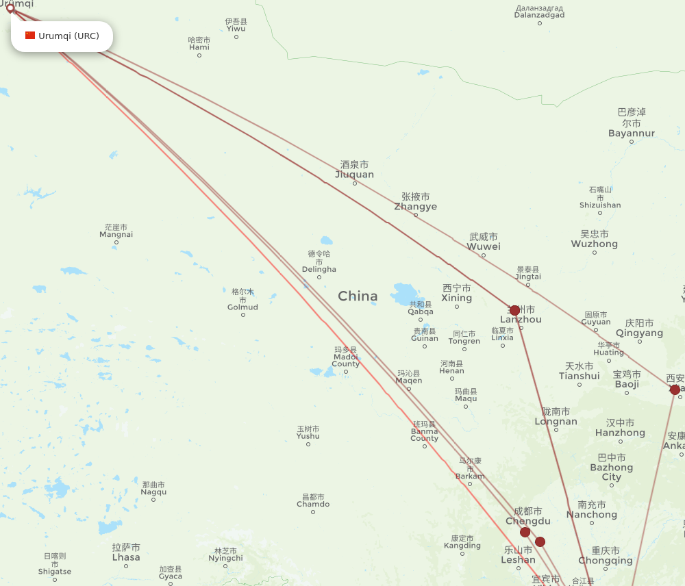 URC to KWE flights and routes map