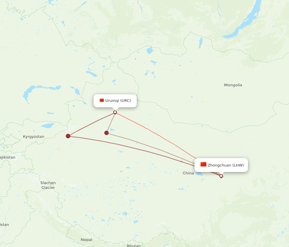 URC to LHW flights and routes map