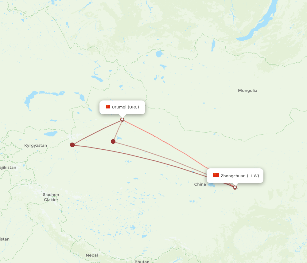 URC-LHW flight routes